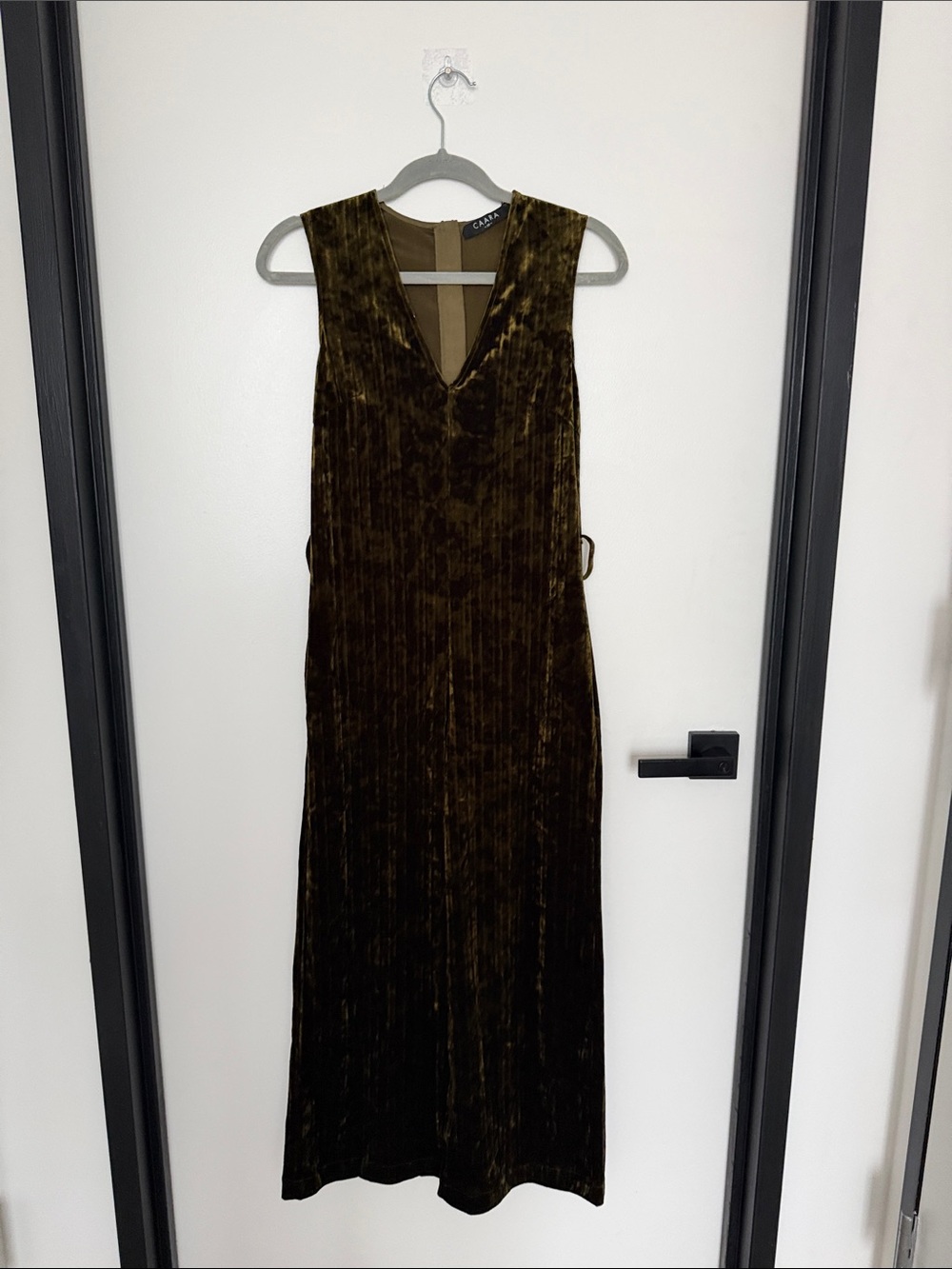 Olive Green Velvet V-Neck Jumpsuit by Caslon